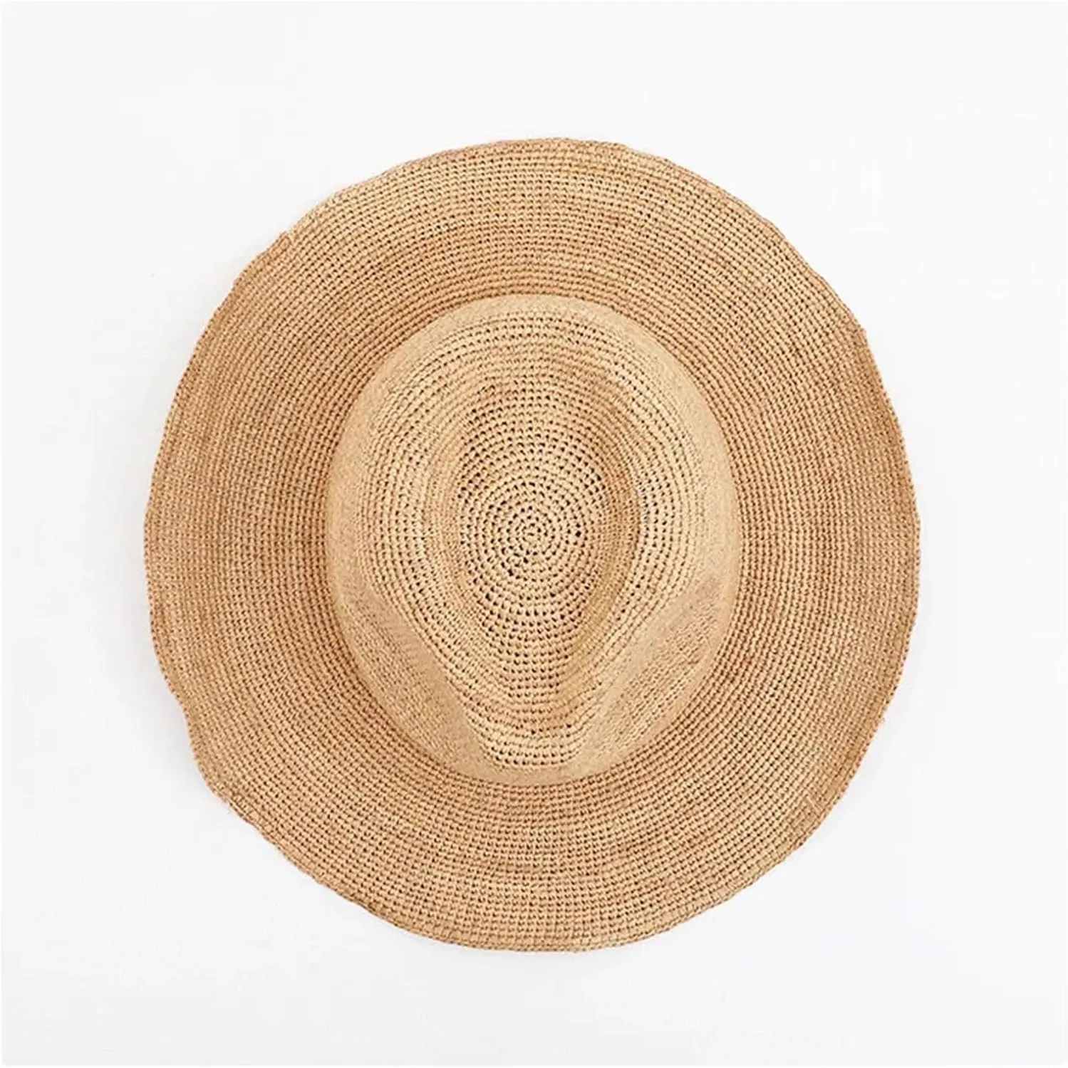 Womens Hand-Woven Crochet Raffia Sun Hat Summer Western Cowboy with Curled Brim Beach Sun Straw Hats