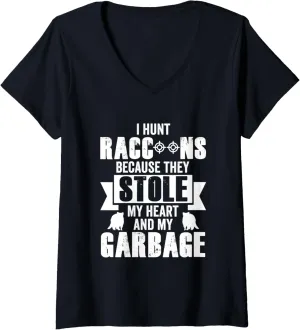 Womens I Hunt Raccoons Because They Stole My Heart (And My Garbage) V-Neck T-Shirt