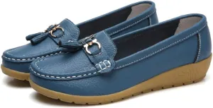 Women's Leather Breathable Moccasins Shoes, Non Slip Soft Outdoor Comfortable Casual Flat Shoe, Platform Loafers