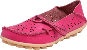 Women's Leather Hollow Breathable Slip On Loafers Comfortable Oxford Softsole Outdoor Walking Flats Shoes Driving Working Moccasins Shoes