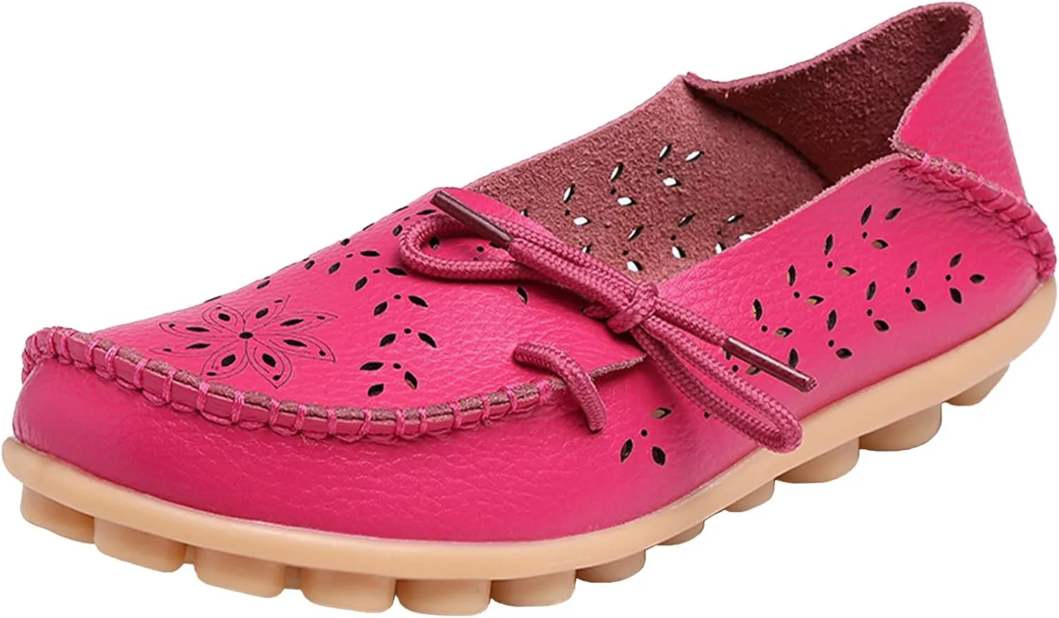 Women's Leather Hollow Breathable Slip On Loafers Comfortable Oxford Softsole Outdoor Walking Flats Shoes Driving Working Moccasins Shoes