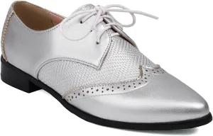 Women's Leather Pointed Toe Wingtip Low Heel Brogue Oxfords VintagePrint Non-Slip Lace-up Casual Business Work Flat Formal Shoes