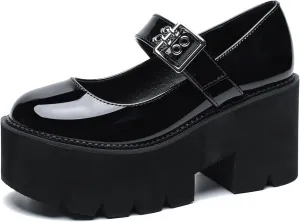 Women's Lolita Platform Mary Janes Shoes Lug Sole Gothic Chunky Heel Uniform Pumps with Ankle Strap