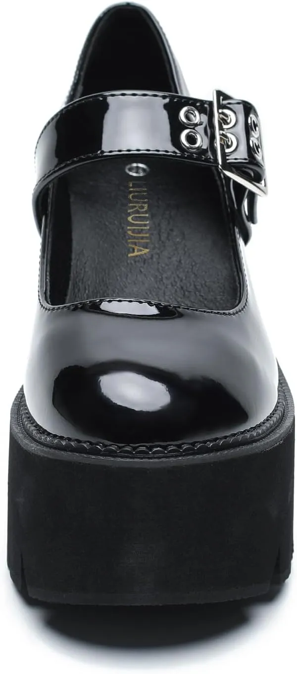Women's Lolita Platform Mary Janes Shoes Lug Sole Gothic Chunky Heel Uniform Pumps with Ankle Strap