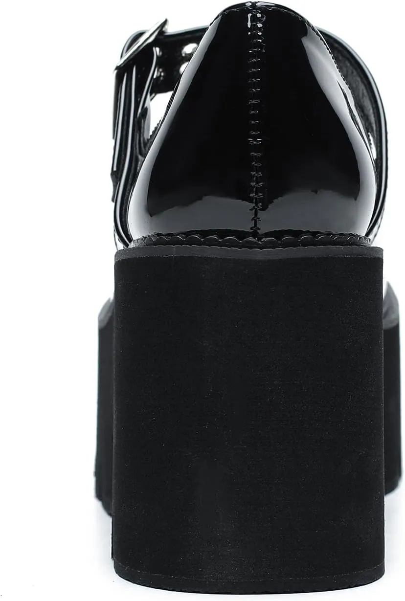 Women's Lolita Platform Mary Janes Shoes Lug Sole Gothic Chunky Heel Uniform Pumps with Ankle Strap