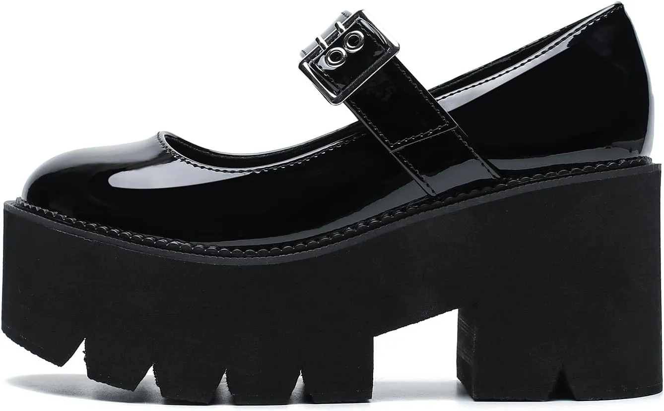 Women's Lolita Platform Mary Janes Shoes Lug Sole Gothic Chunky Heel Uniform Pumps with Ankle Strap