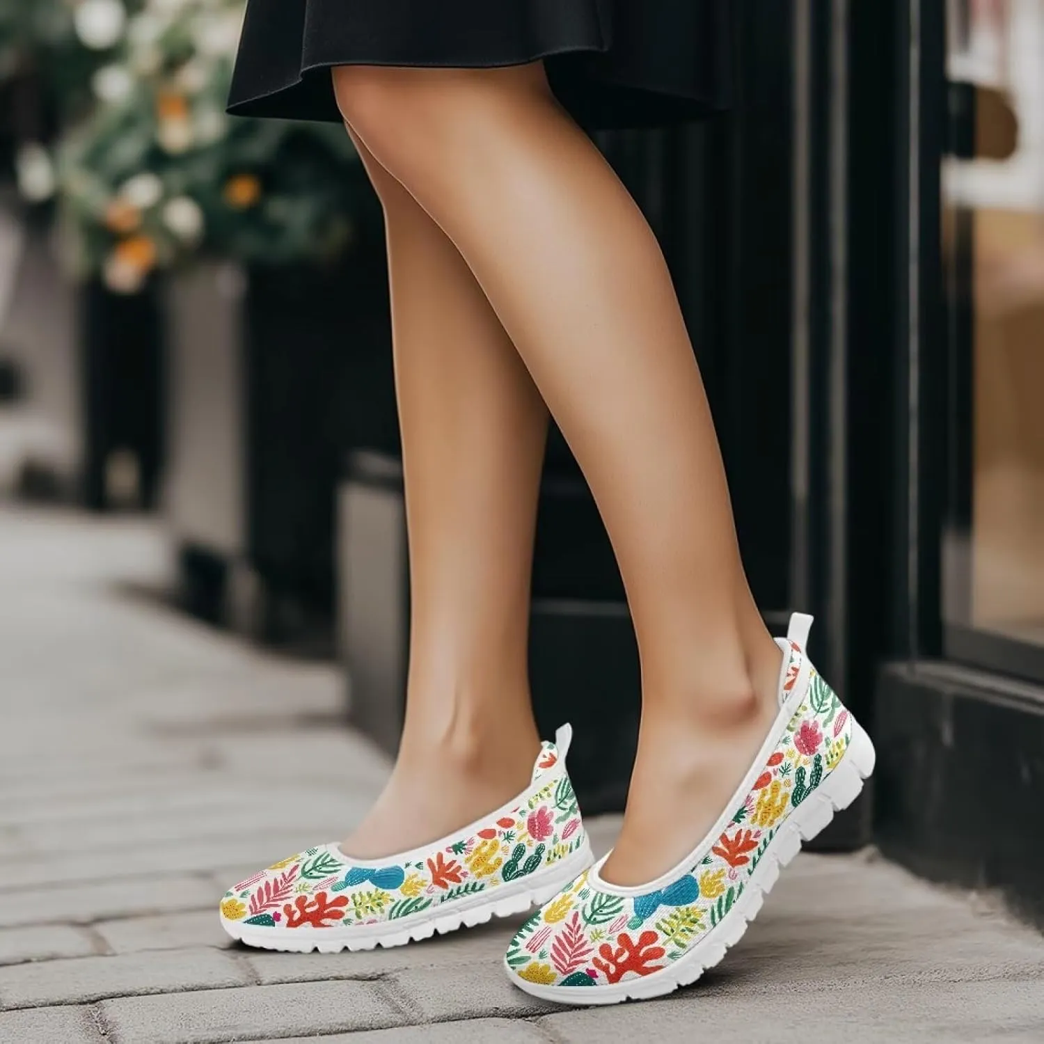 Women's Mesh Flats Shoes Breathable Slip On Shoes Casual Flats Comfortable Lightweight Walking Shoes White Sole Size 6-11