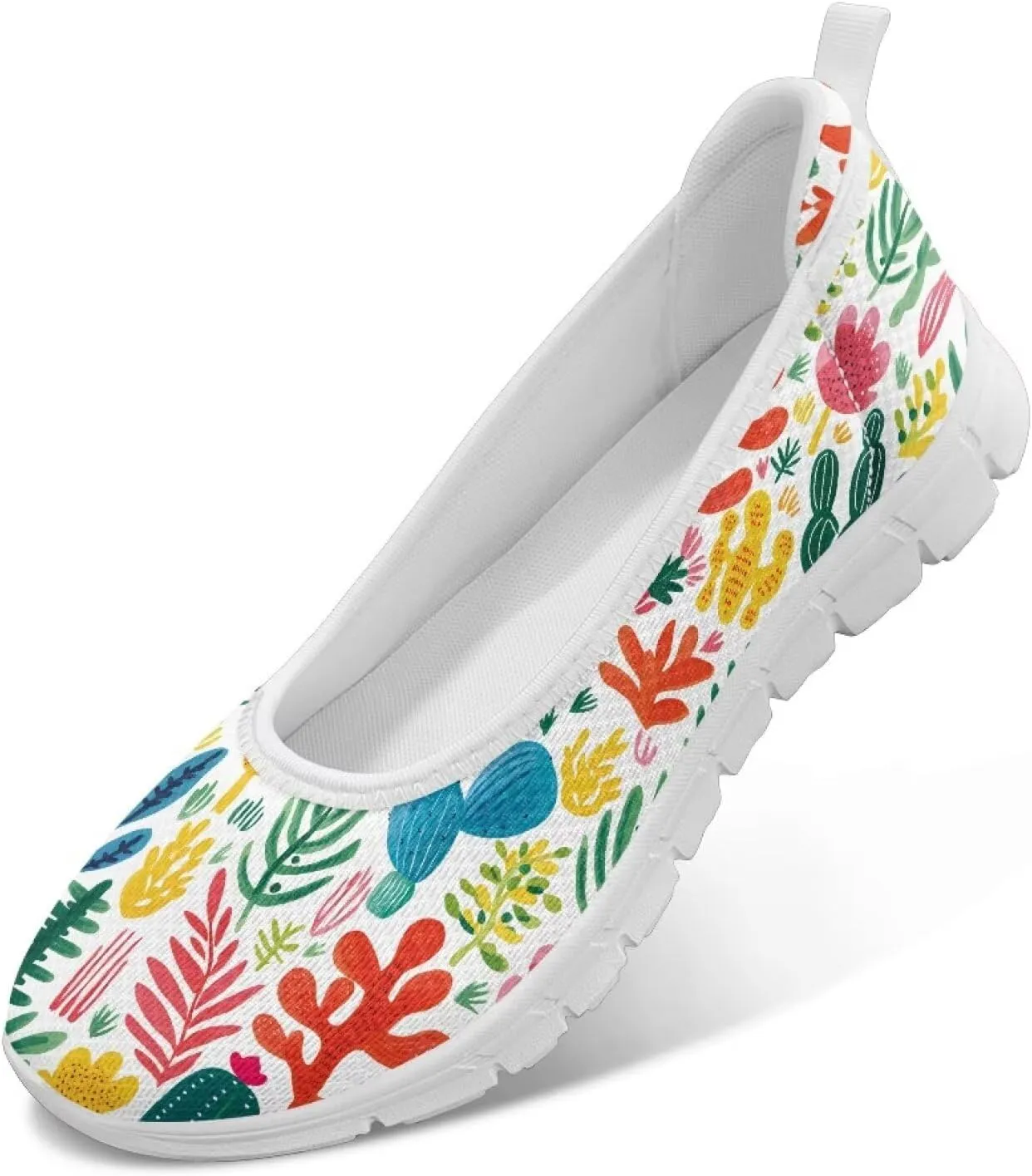 Women's Mesh Flats Shoes Breathable Slip On Shoes Casual Flats Comfortable Lightweight Walking Shoes White Sole Size 6-11