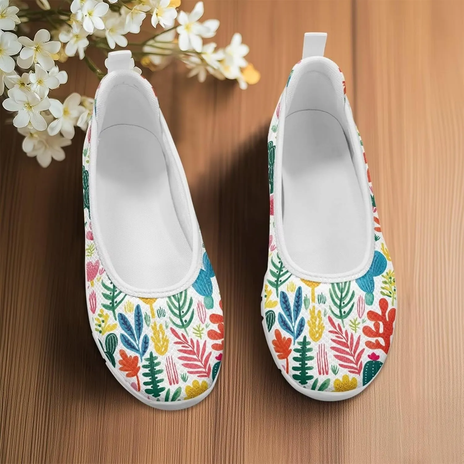 Women's Mesh Flats Shoes Breathable Slip On Shoes Casual Flats Comfortable Lightweight Walking Shoes White Sole Size 6-11