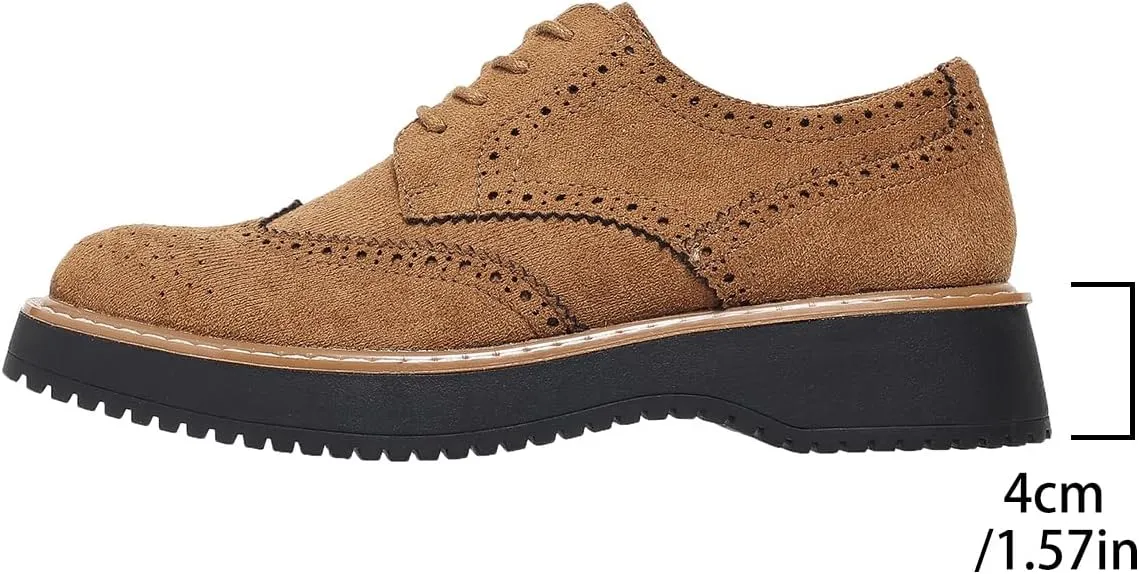 Women's Oxfords Classic Lace Up Vintage Round Toe Platform Casual Wingtip Brogues Low Heel Dress Shoes