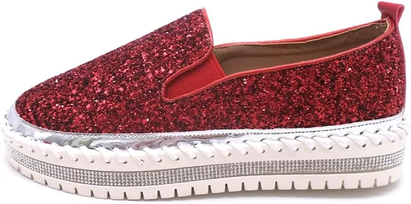 Women's Platform Rhinestones Glitter Fashion Sneakers Comfortable Slip On Flat Loafers Walking Wedding Dress Shoes Casual Shoes