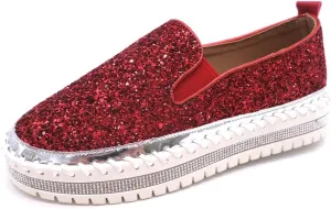 Women's Platform Rhinestones Glitter Fashion Sneakers Comfortable Slip On Flat Loafers Walking Wedding Dress Shoes Casual Shoes