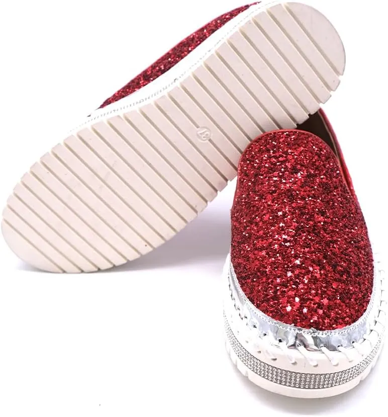 Women's Platform Rhinestones Glitter Fashion Sneakers Comfortable Slip On Flat Loafers Walking Wedding Dress Shoes Casual Shoes