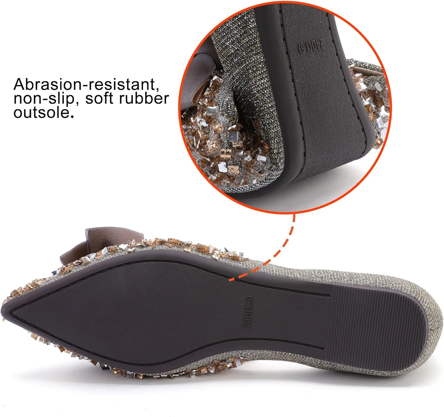 Women's Pointed Rhinestone Flat Shoes Glitter Flowers Wedding Comfortable Dress Shoes