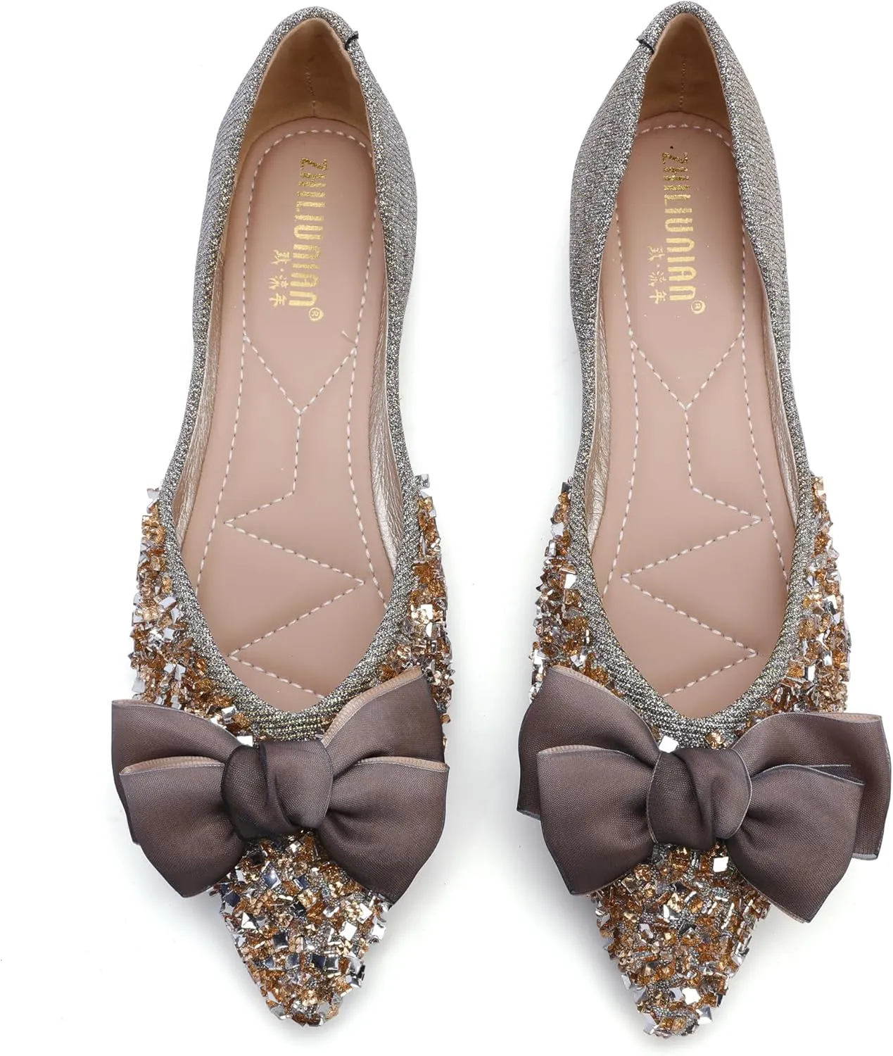 Women's Pointed Rhinestone Flat Shoes Glitter Flowers Wedding Comfortable Dress Shoes