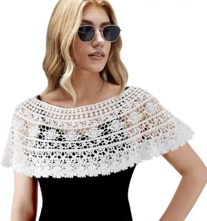 Women's Shawl Wraps Lace Shrug Short Sleeve Boho Cape Bolero Blazer Bridal Cover Up Cardigan