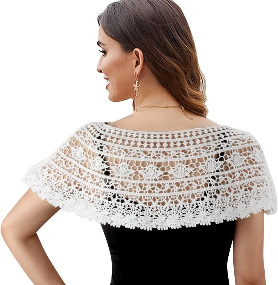 Women's Shawl Wraps Lace Shrug Short Sleeve Boho Cape Bolero Blazer Bridal Cover Up Cardigan