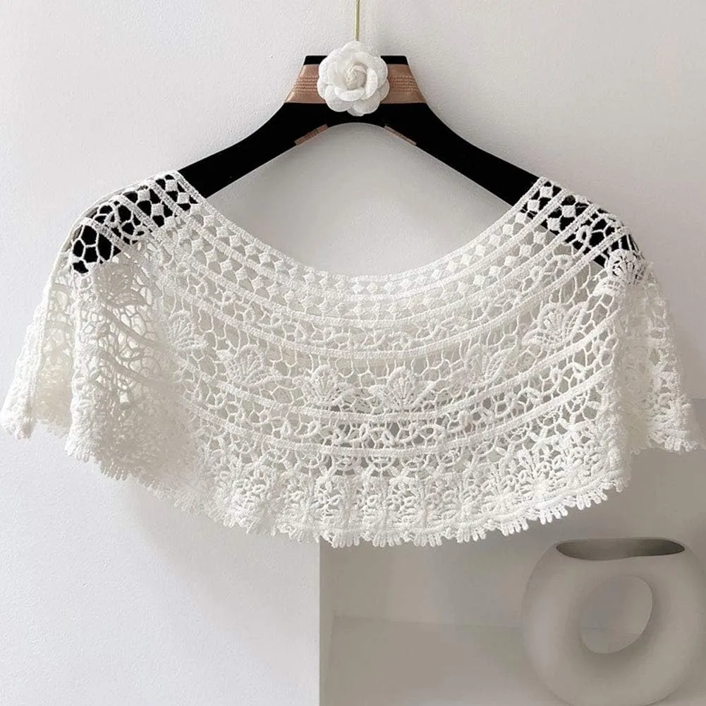 Women's Shawl Wraps Lace Shrug Short Sleeve Boho Cape Bolero Blazer Bridal Cover Up Cardigan