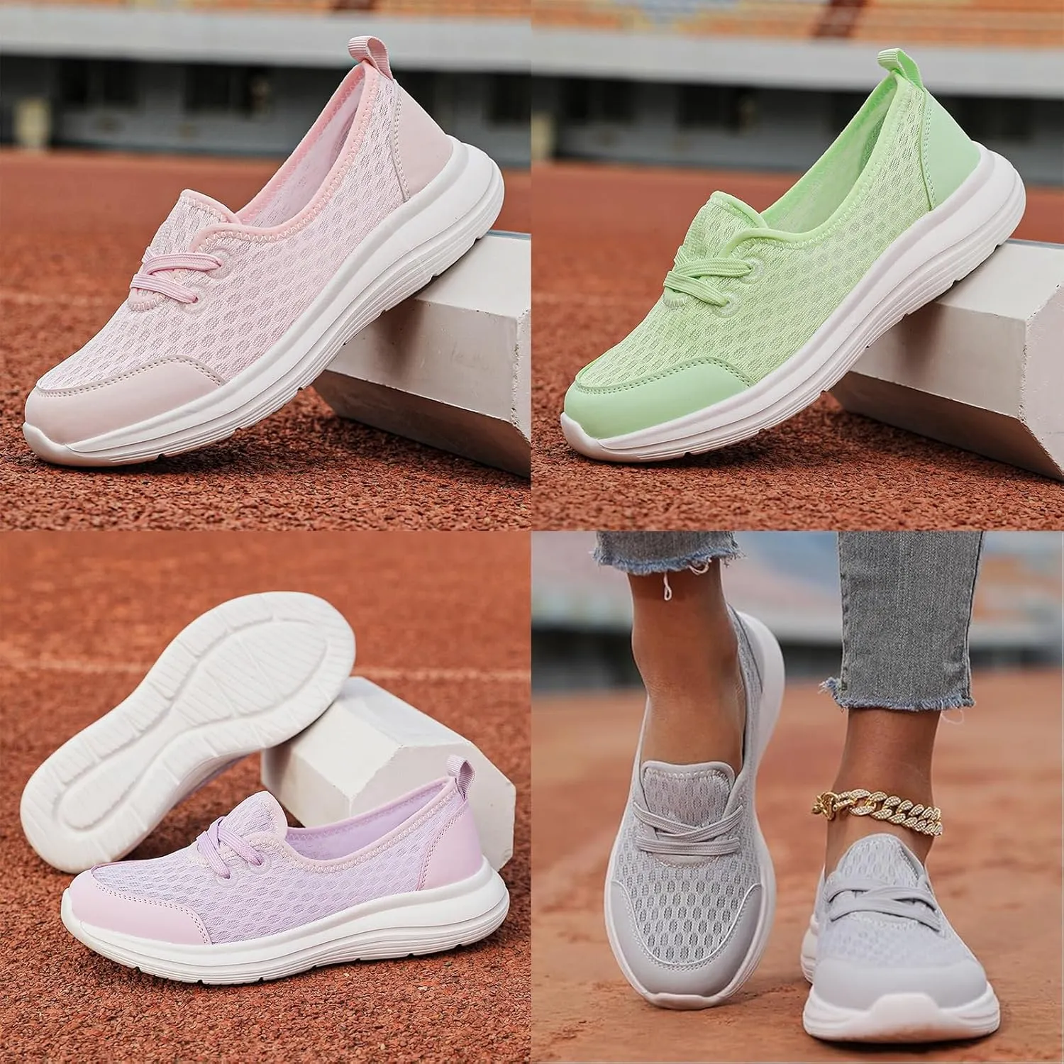 Women's Soft Sole Mesh Comfort Orthopedic Shoes, Walkclouds Breathable Slip-On Flat Walking Shoes, Comfortable Walking Shoes Orthopedic Shoes for Women(Pink,US 9-9.5)