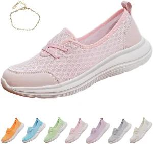 Women's Soft Sole Mesh Comfort Orthopedic Shoes, Walkclouds Breathable Slip-On Flat Walking Shoes, Comfortable Walking Shoes Orthopedic Shoes for Women(Pink,US 9-9.5)