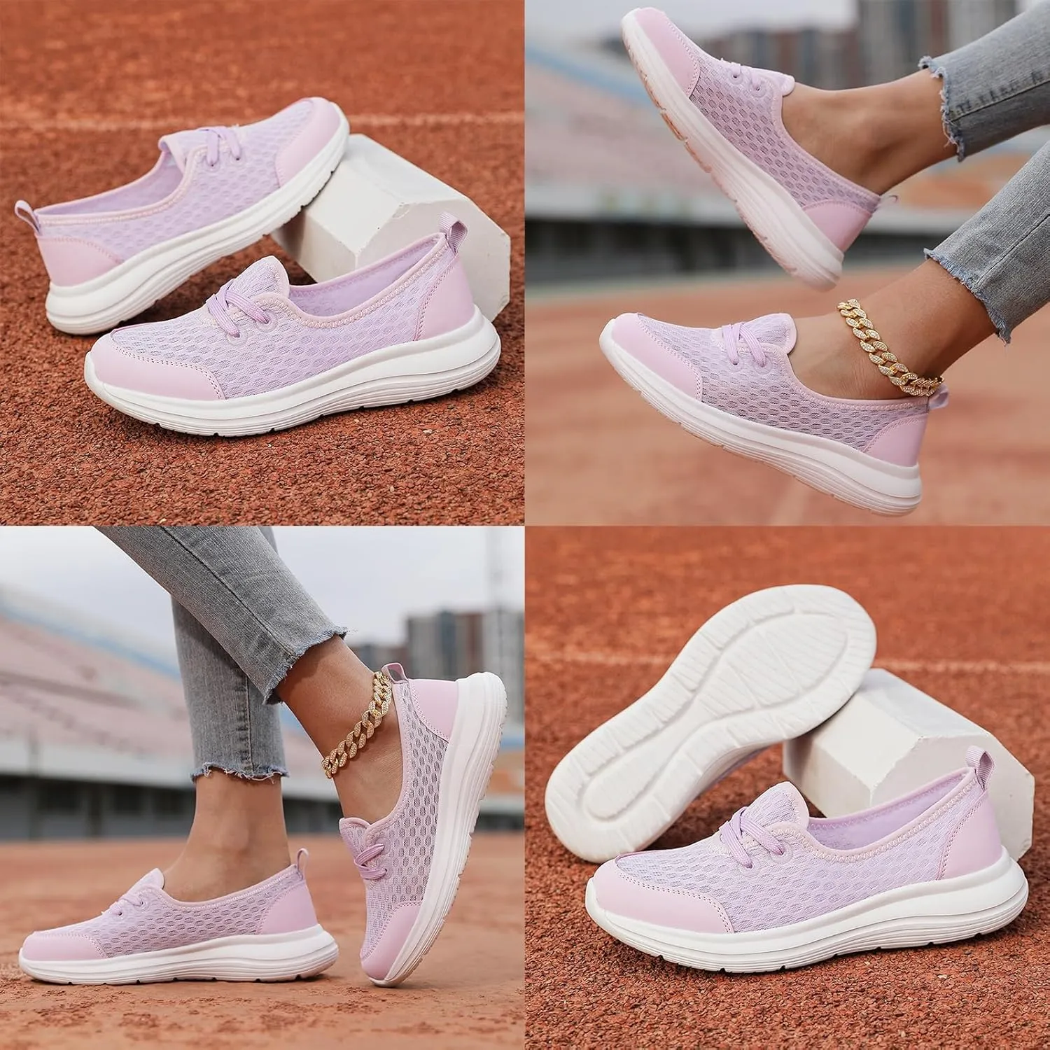 Women's Soft Sole Mesh Comfort Orthopedic Shoes, Walkclouds Breathable Slip-On Flat Walking Shoes, Comfortable Walking Shoes Orthopedic Shoes for Women(Pink,US 9-9.5)