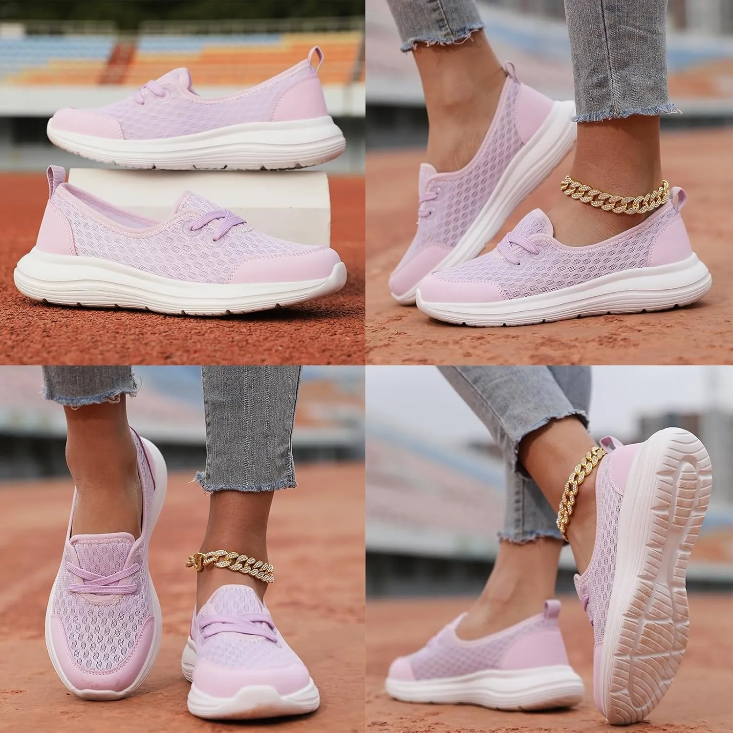 Women's Soft Sole Mesh Comfort Orthopedic Shoes, Walkclouds Breathable Slip-On Flat Walking Shoes, Comfortable Walking Shoes Orthopedic Shoes for Women(Pink,US 9-9.5)