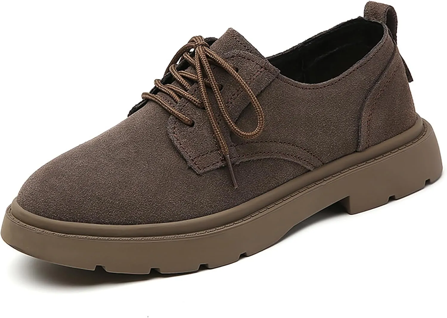 Women's Suede Lace-Up Thick-Sole Oxford Shoes Retro Round Toe Non-Slip Lug Sole Chunky Heel Derby Oxford Shoes Classic Business Work Dress Shoes