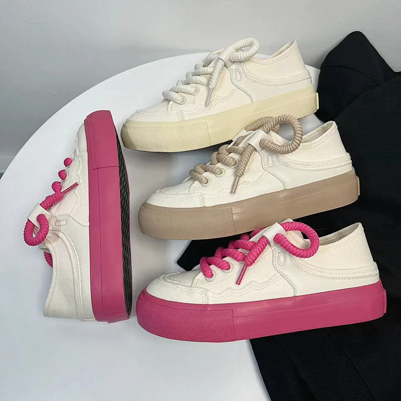 Women's White Thick-soled Korean Style Summer Canvas Shoes