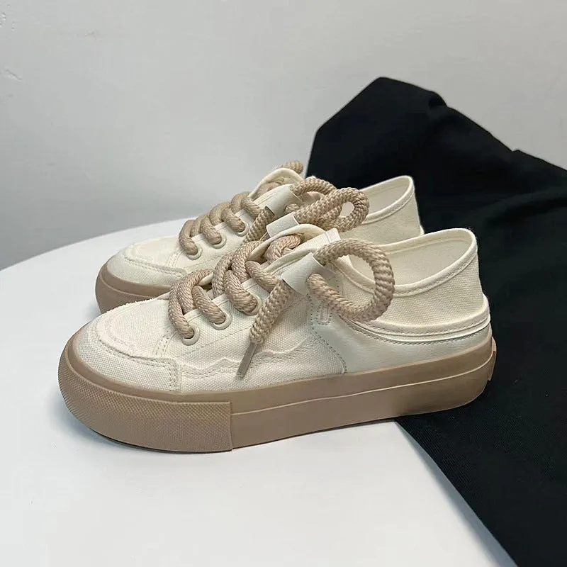 Women's White Thick-soled Korean Style Summer Canvas Shoes
