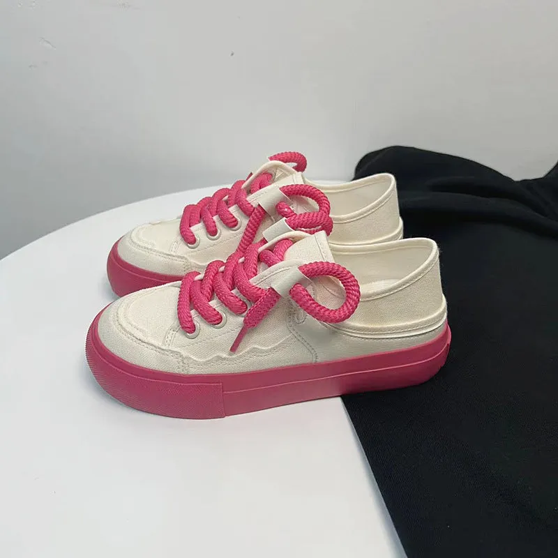 Women's White Thick-soled Korean Style Summer Canvas Shoes