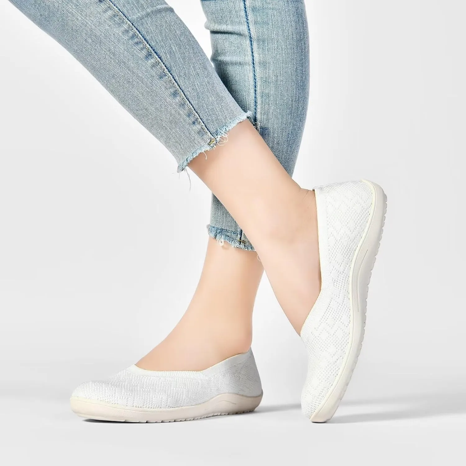 Women's Wide Toe Box Flats Shoes Knit Ballet Flat Slip-on Dress Walking Comfort Shoes