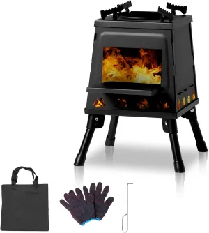 Wood Burning Stove, Camping Small Portable Cast Iron Stoving Compact Outdoor Cooking Solution with Carrying Bag (Small)