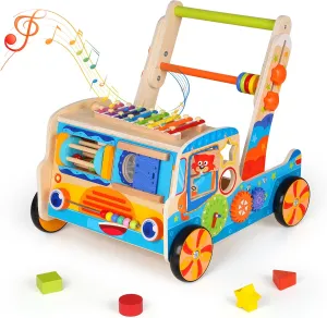 Wooden Baby Walker,Montessori Walker Toy with Shape Sorter,Push and Pull Learning Activity Walker with Wheels,Learning Walking Toys for Toddlers from Sitting to Standing