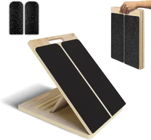 Wooden Slant Board for Calf Stretching & Squats, Adjustable Incline Board for Physical Therapy - Squat Wedge Block Alternative - Portable & Lightweight - Equipped with Anti-Slip Replacement Pads