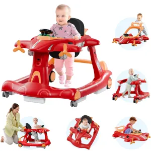 Xilingol 6-in-1 Baby Walker with Adjustable Speed Wheels, Adjustable Height Activity Walker with Padded Seat, Foldable Walker for Babies 6-12 Months, Toddler Push Walker for Boy & Girl 12-18 Months