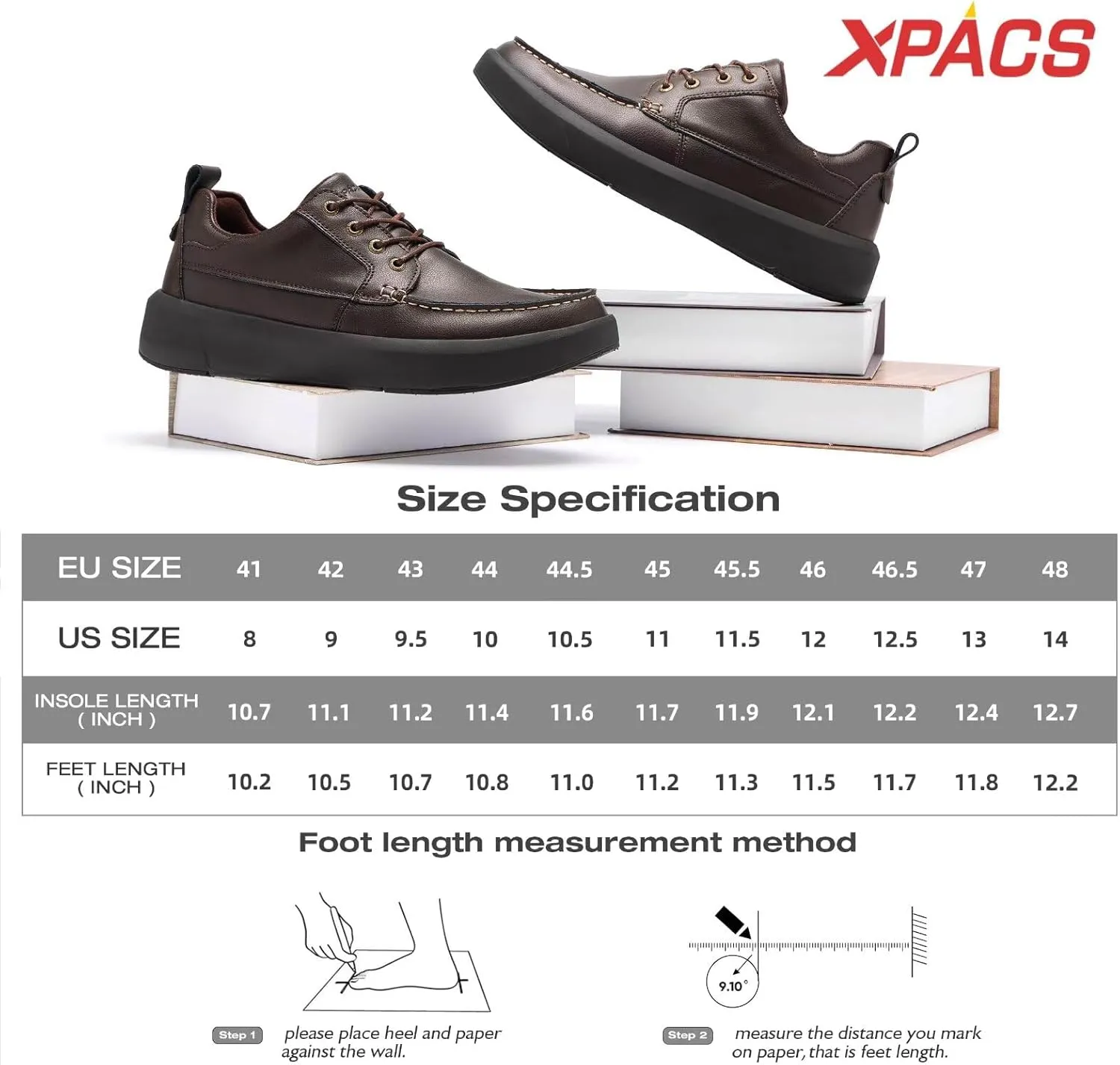 XPACS Men's Orthopedic Leather Dress Walking Shoes: Comfortable Arch Support Plantar Fasciitis Orthotic Business Tennis Oxfords, Flat Feet Casual Office Working Shoes for Foot and Heel Pain Relief