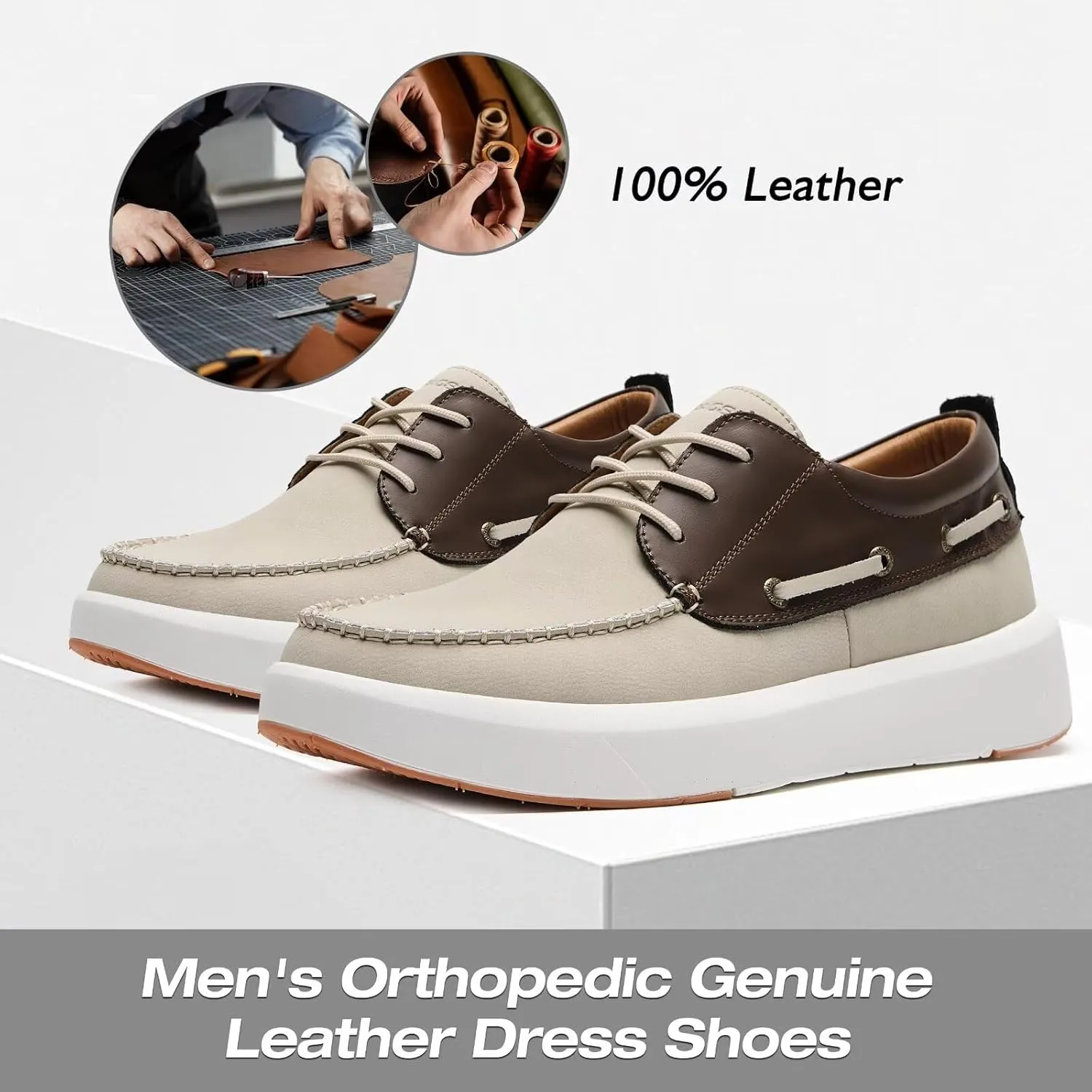 XPACS Men's Orthopedic Leather Dress Walking Shoes: Comfortable Plantar Fasciitis Arch Support Flat Feet Fashion Sneakers, Orthotic Casual Business Work Tennis Oxfords for Heel Foot Pain Relief
