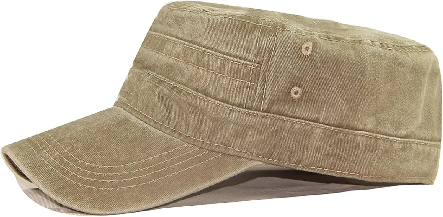 XYIYI Retro Washed Military Caps Cotton Cadet Army Caps Vintage Flat Top Cap