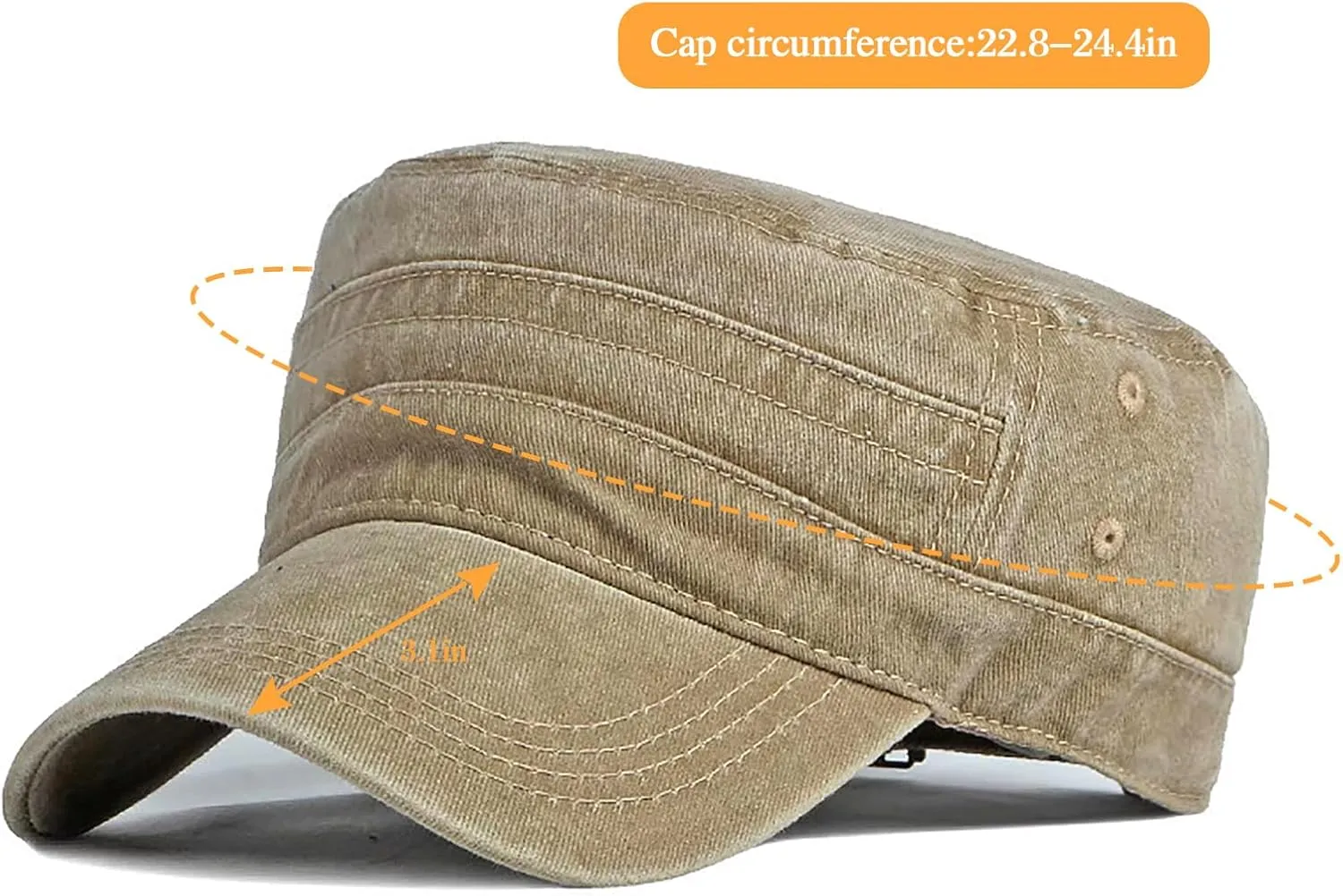 XYIYI Retro Washed Military Caps Cotton Cadet Army Caps Vintage Flat Top Cap