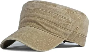 XYIYI Retro Washed Military Caps Cotton Cadet Army Caps Vintage Flat Top Cap