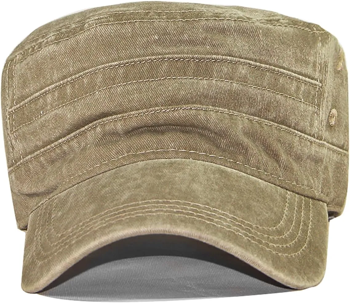 XYIYI Retro Washed Military Caps Cotton Cadet Army Caps Vintage Flat Top Cap