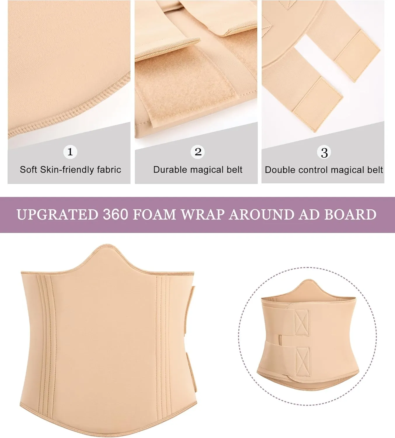 YERKOAD 360 Lipo Foam Ab Board Post Surgery Liposuction Abdominal Compression Boards Belly Wrap Lipo Recovery Waist Cincher