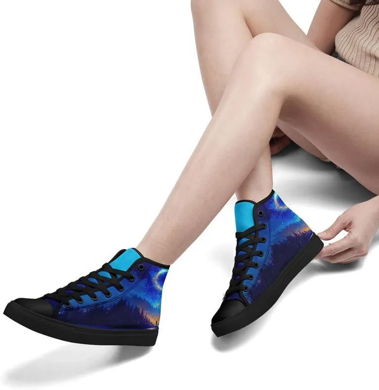 Yoga Printed High-Top Canvas Shoes for Women Unisex Fashion Lace Up Sneakers Casual Walking Tennis Trainer for Girls