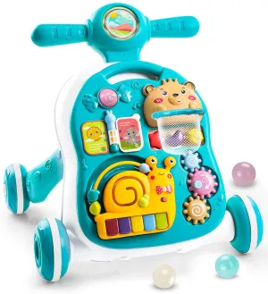 YOLAY 3 in 1 Baby Walker Push Toy with Wheels, Sit-to-Stand Foldable Walker for Baby Boy and Girl 6-12 Months with Detachable Play Panel, Stable Handle, Early Learning Activity for Kids (Green)