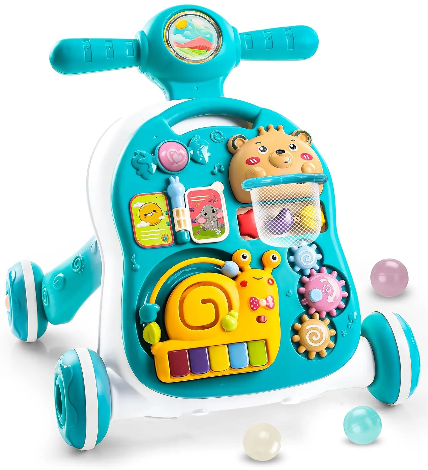 YOLAY 3 in 1 Baby Walker Push Toy with Wheels, Sit-to-Stand Foldable Walker for Baby Boy and Girl 6-12 Months with Detachable Play Panel, Stable Handle, Early Learning Activity for Kids (Green)