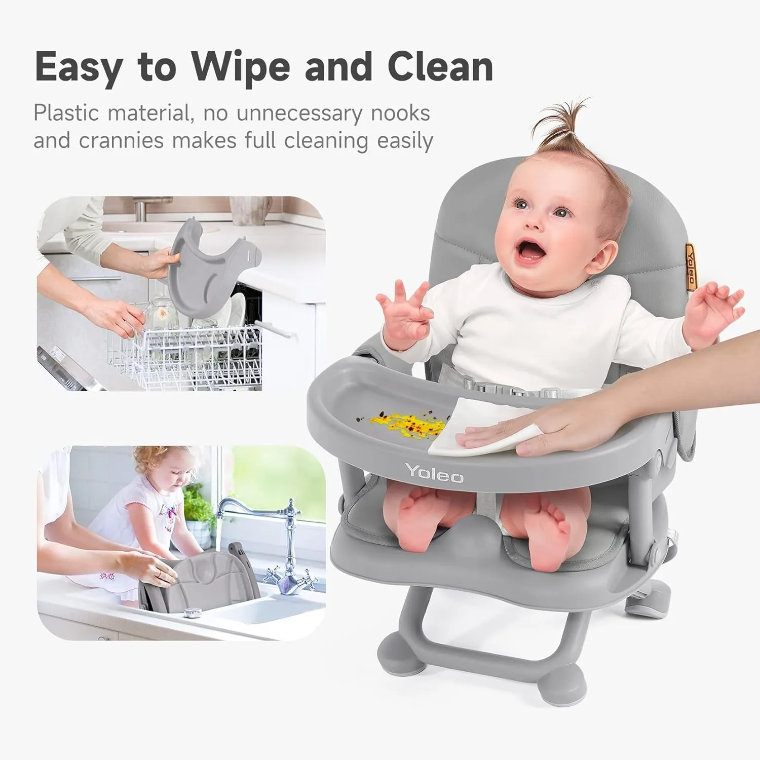 YOLEO Baby High Chair Booster Seat for Dining Table, Adjustable Height Travel Foldable High Chairs with Tray