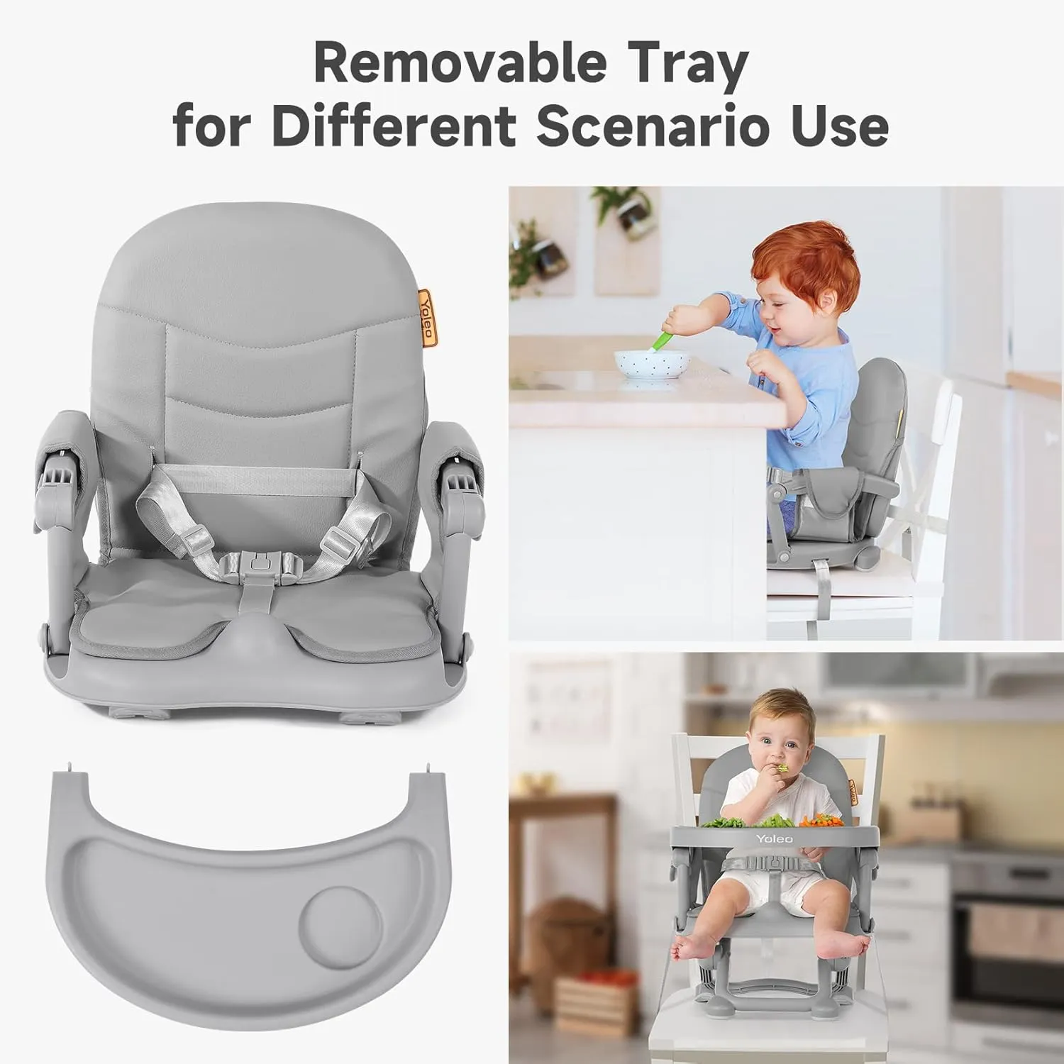 YOLEO Baby High Chair Booster Seat for Dining Table, Adjustable Height Travel Foldable High Chairs with Tray