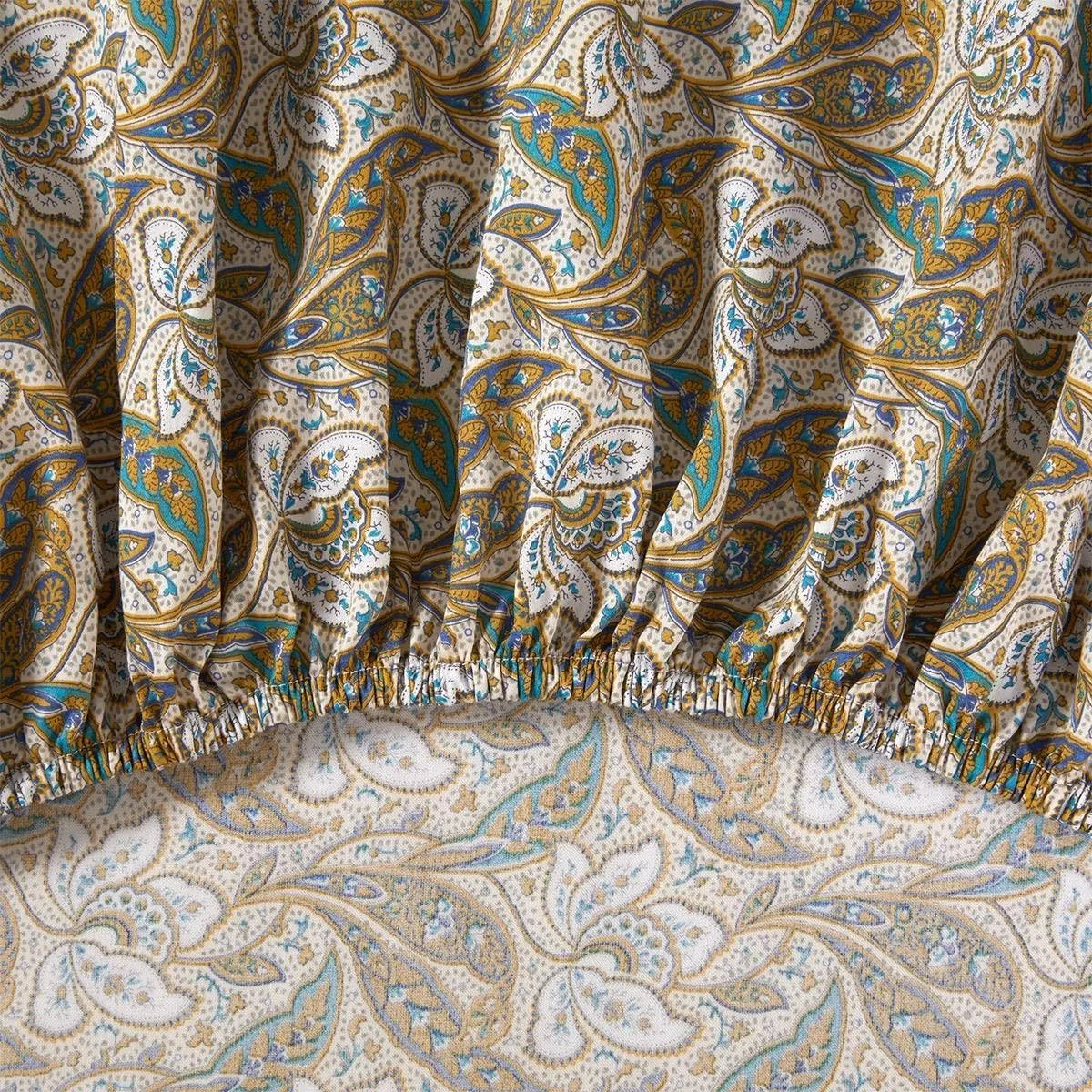 Yves Delorme Grimani Multicolor Full 55 x 79 in Fitted Sheet - Extra Soft and Warm Luxury Sheets, 100% Natural Organic French Bed Linens - Breathable and Durable