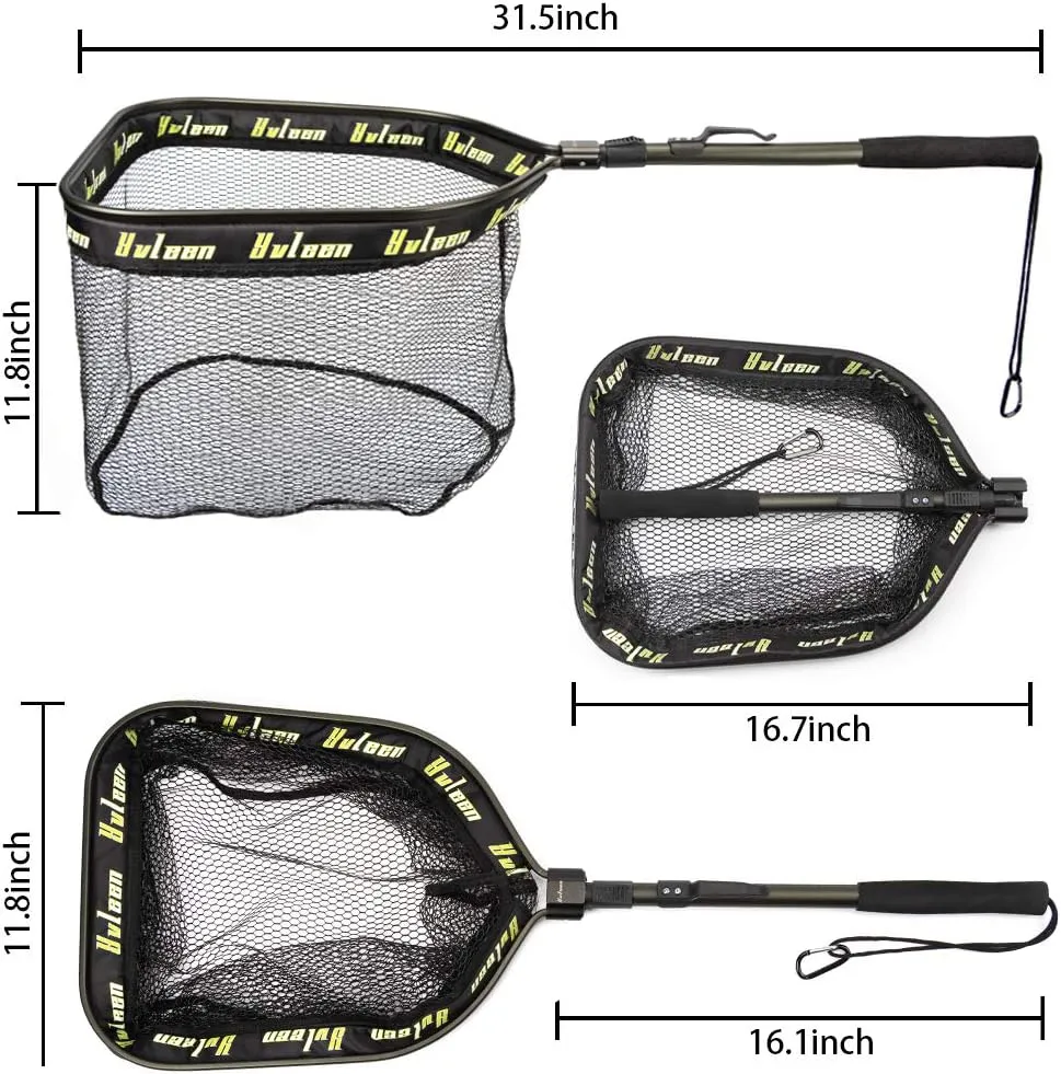 YVLEEN Floating Fishing Net - Folding Fishing Landing Net with Rubber Coating Mesh for Easy Fish Catch and Release, Fishing Net for Freshwater and Saltwater