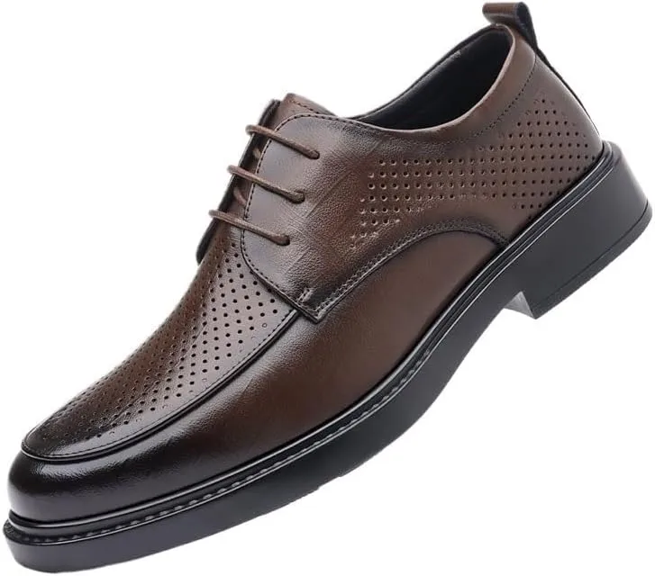 YZABEL Men's Classic Pointed Toe Lace Up Oxford Shoes, Summer Breathable Hollow Business Casual Shoes, Soft-Soled Non-Slip for Formal and Everyday Wear